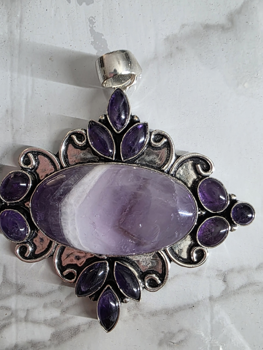 Sterling Silver Amethyst Pendant Necklace - Purple Gemstone - Picture 3 of 9